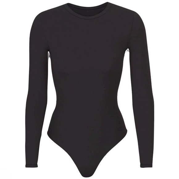 SKIMS FITS EVERYBODY LONG SLEEVE CREWNECK BODYSUIT 'ONYX' - Picture 4 of 9